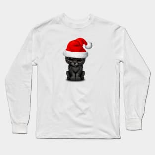 Cute Black Panther Cub Wearing a Santa Hat Long Sleeve T-Shirt